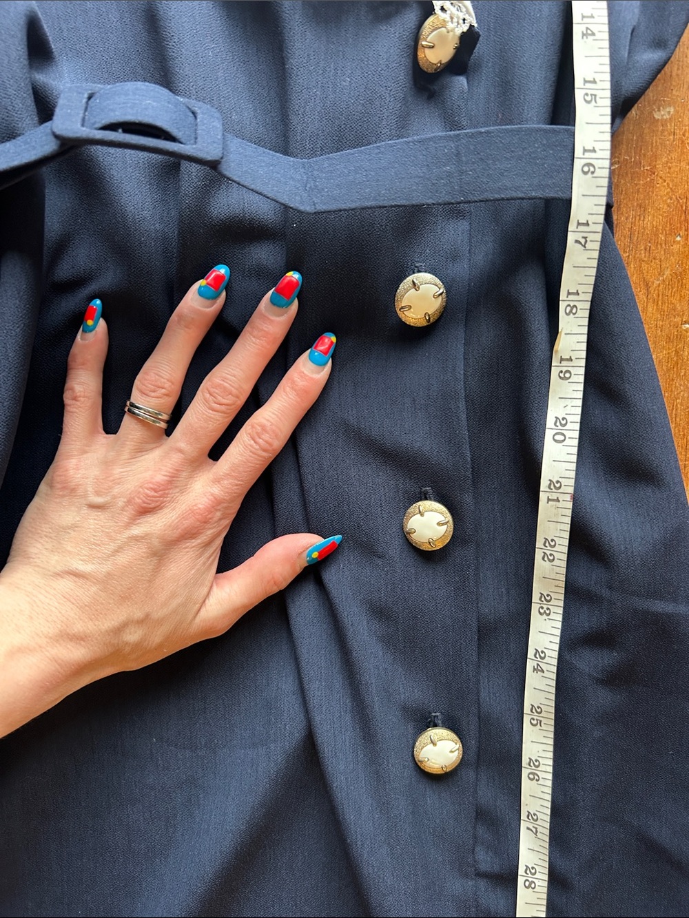 Vintage Navy Sailor Collar Dress • Lace Trim • Belted Wrap Style • Cottagecore - Picture 10 of 11